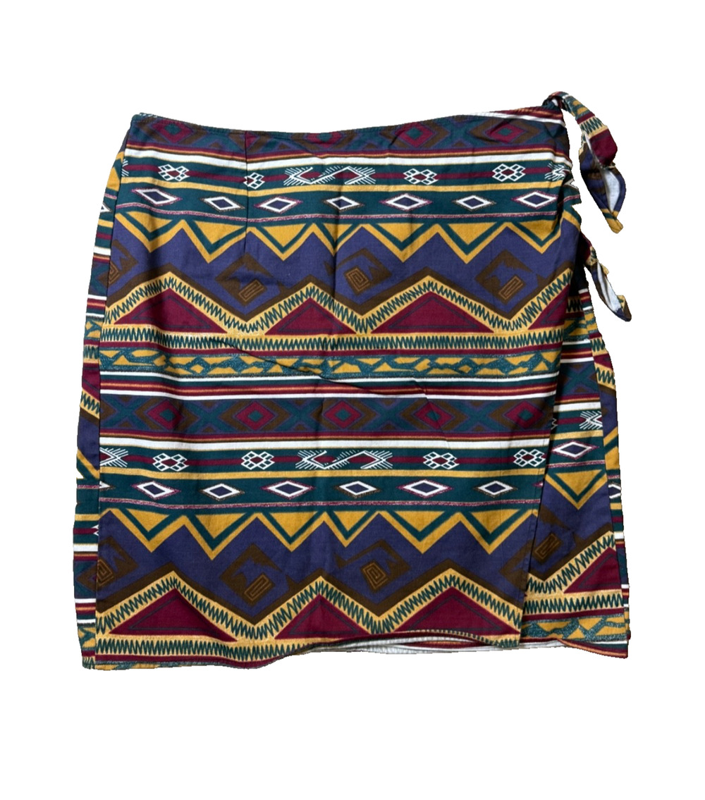 Southwestern Geometric Print Wrap Skirt Vtg 36" Waist Size 16 90's Made USA
